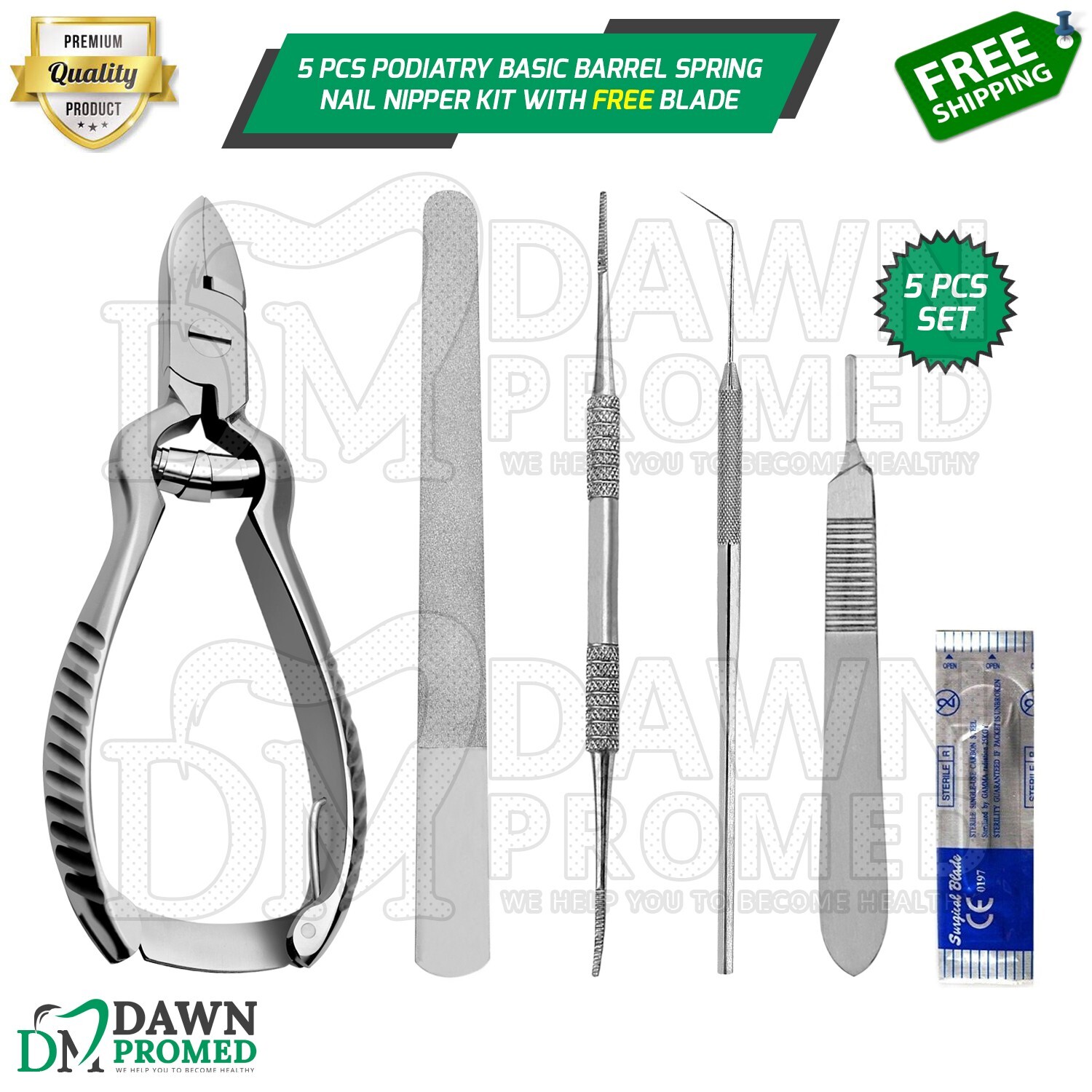 5 Pcs Podiatry Basic Barrel Spring Nail Nipper Kit With FREE Scalpel Blades