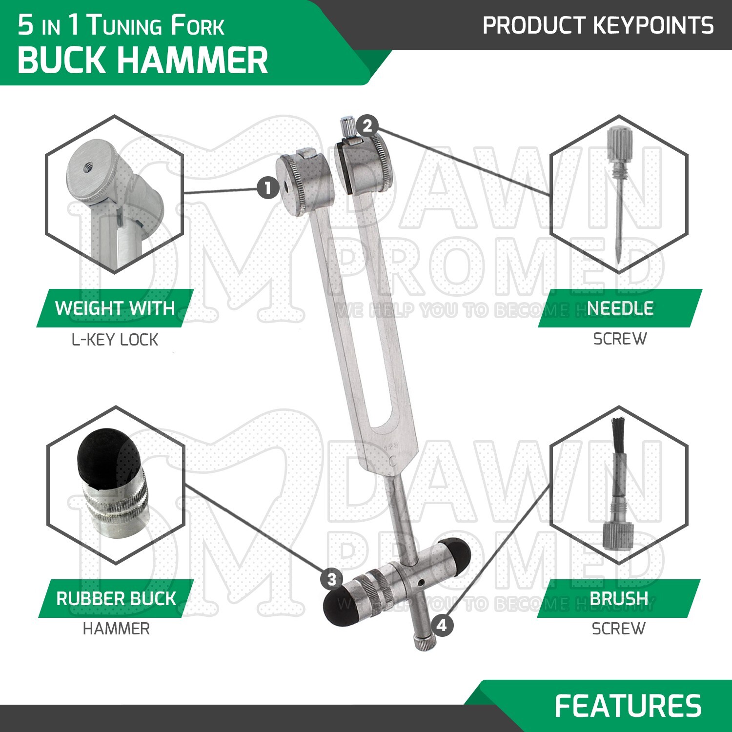 5 in 1 Combination Tuning Fork C128 With Buck Hammer EMT & EMS Diagnostic Tool