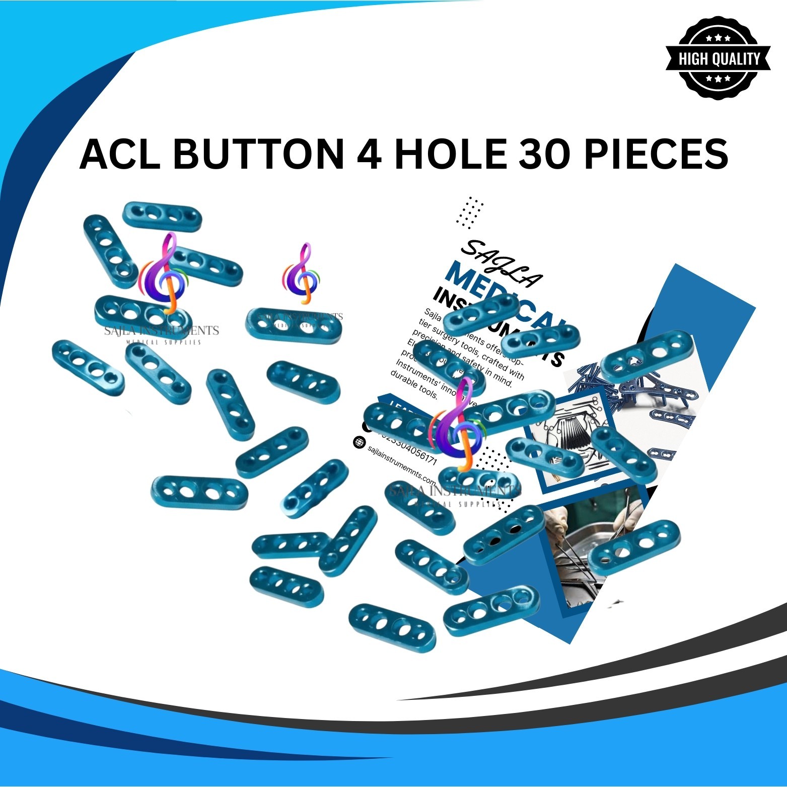 ACL Endo Button 4 Holes Surgical 30 Pcs Orthopedic Surgical Instruments by Sajla