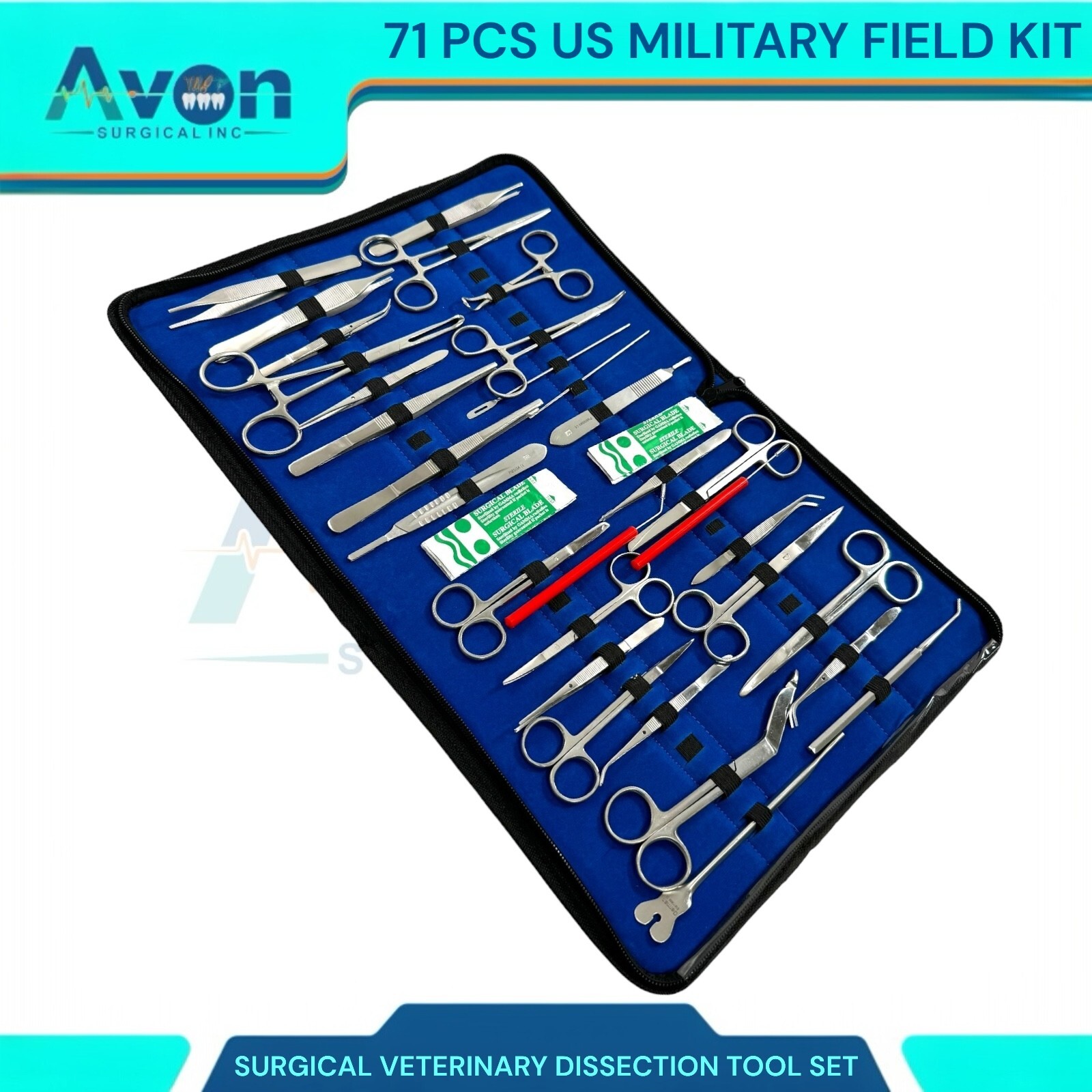71 US MILITARY FIELD MINOR SURGERY SURGICAL INSTRUMENTS FORCEPS SCISSORS KIT
