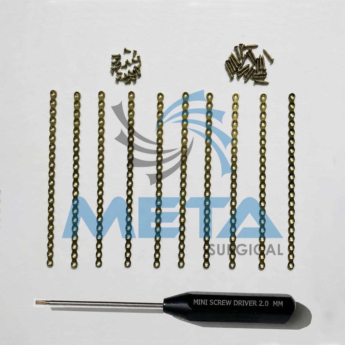 10 Maxillofacial Mini Plates /80 Pcs Titanium Screws 2.0mm and Screw Driver