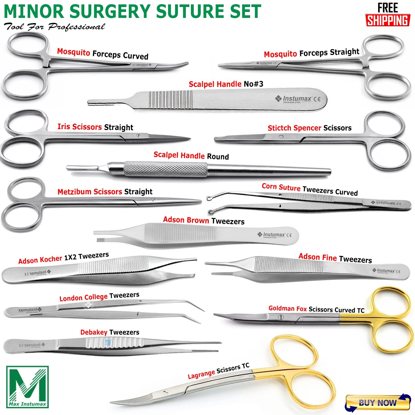 NEW PREMIUM 15 PC MINOR SURGERY SUTURE SET SURGICAL INSTRUMENTS KIT-ALL IN ONE