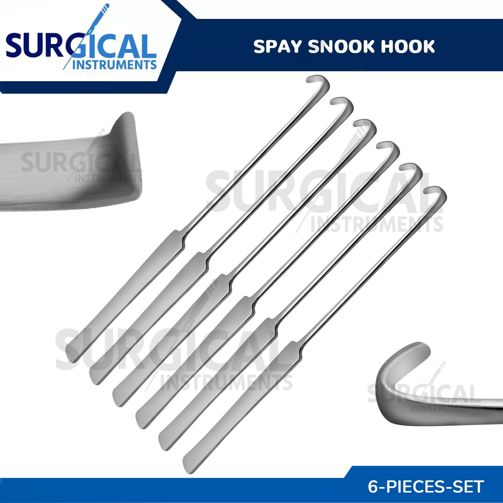 6 Pcs Spay Snook Hook Veterinary Surgical Instruments Stainless German Grade
