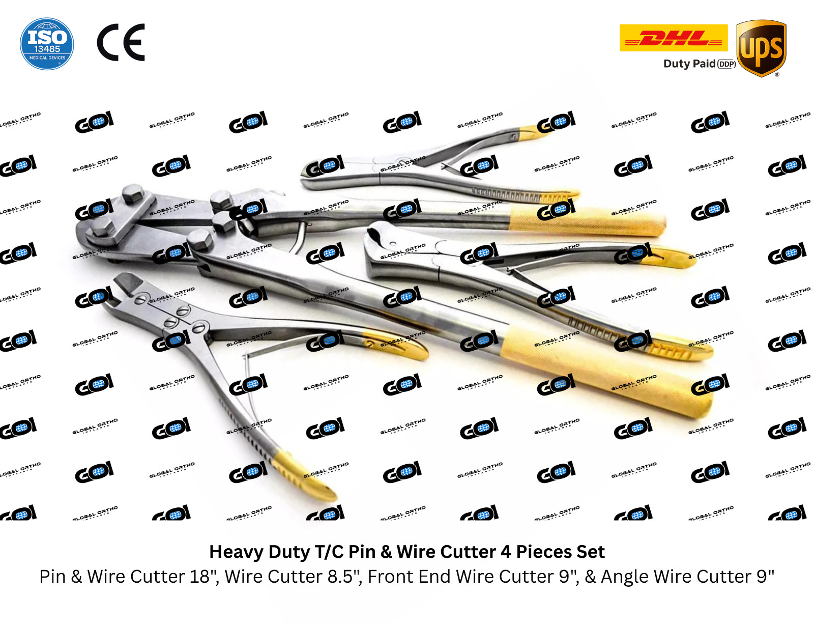 4 Pc TC Pin Wire Cutter Set Tungsten Carbide Jaw Orthopedic Veterinary 316L SS
