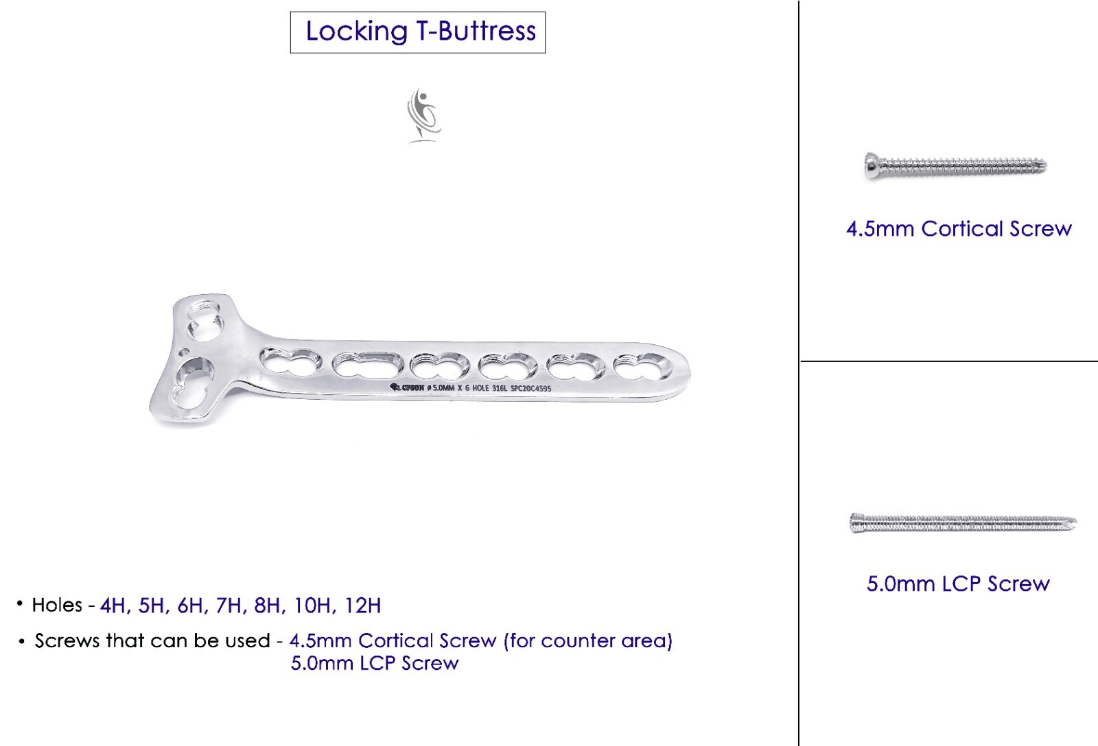 4.5/5.0mm Locking T-Buttress Plate set of 7 pcs