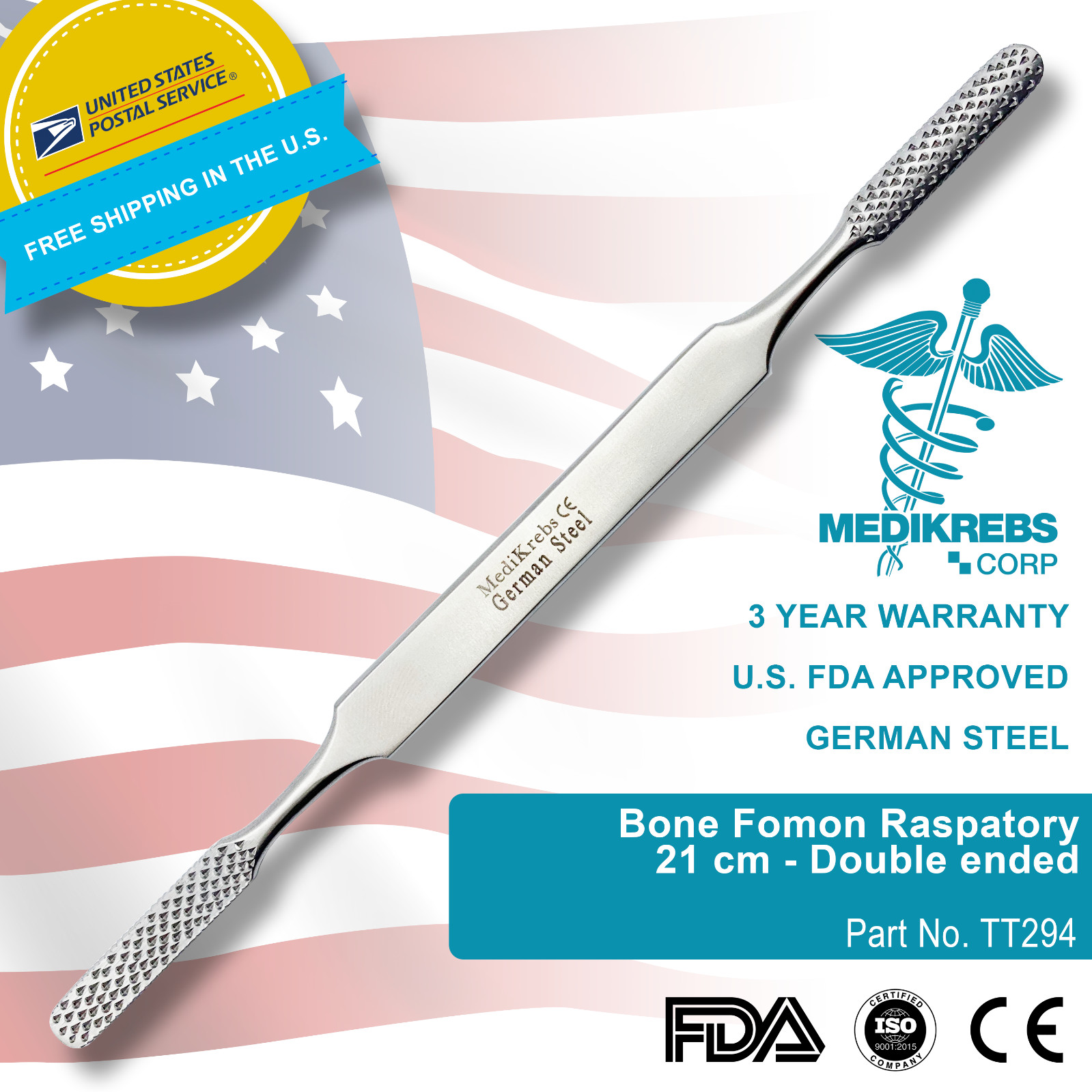 Bone Fomon Raspatory 21 cm Double ended OR Grade German Steel Surgical Instrumen