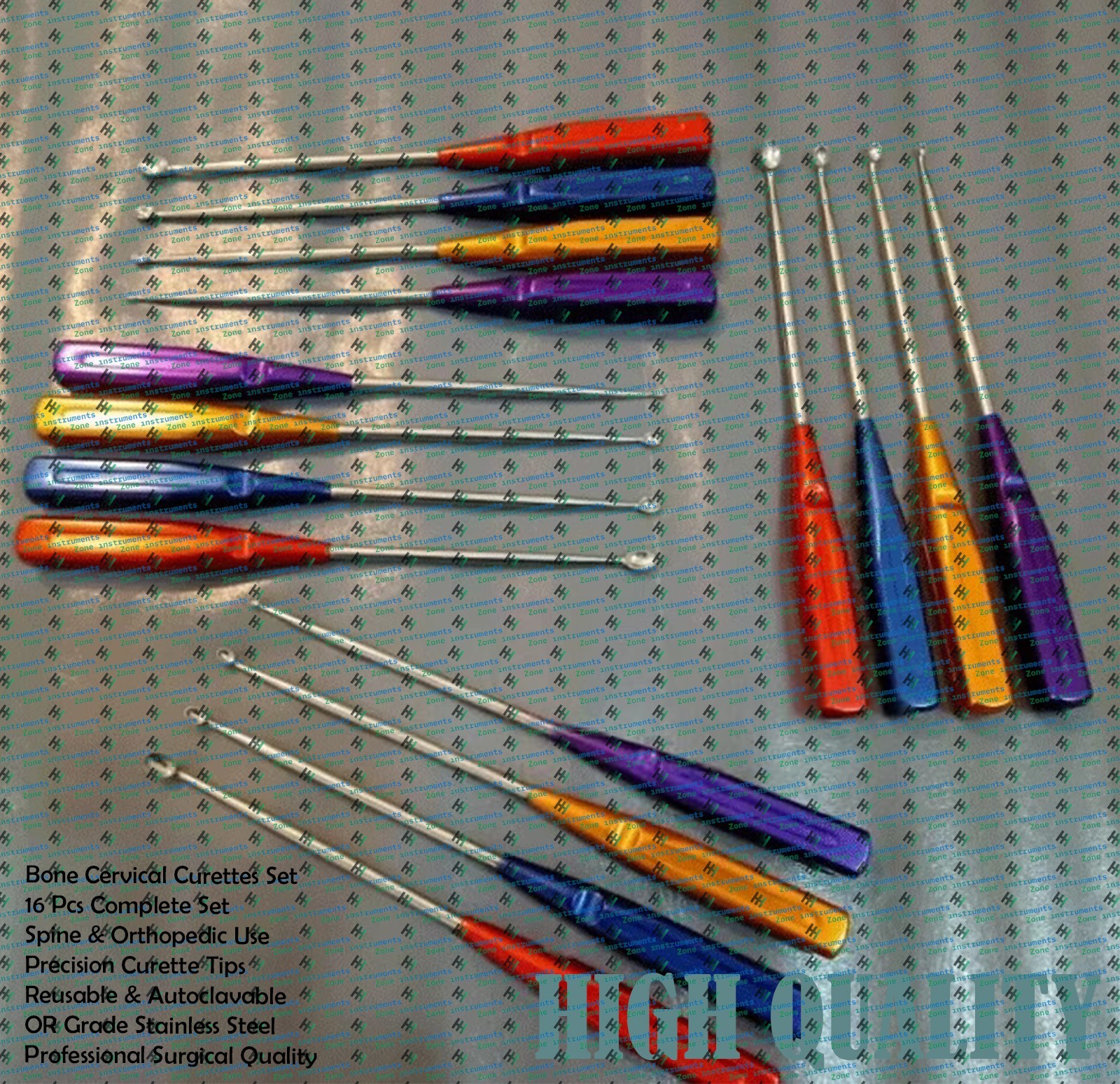 Bone Cervical Curettes Set 16 Pcs | Spine Orthopedic Surgical Instruments OR Gra