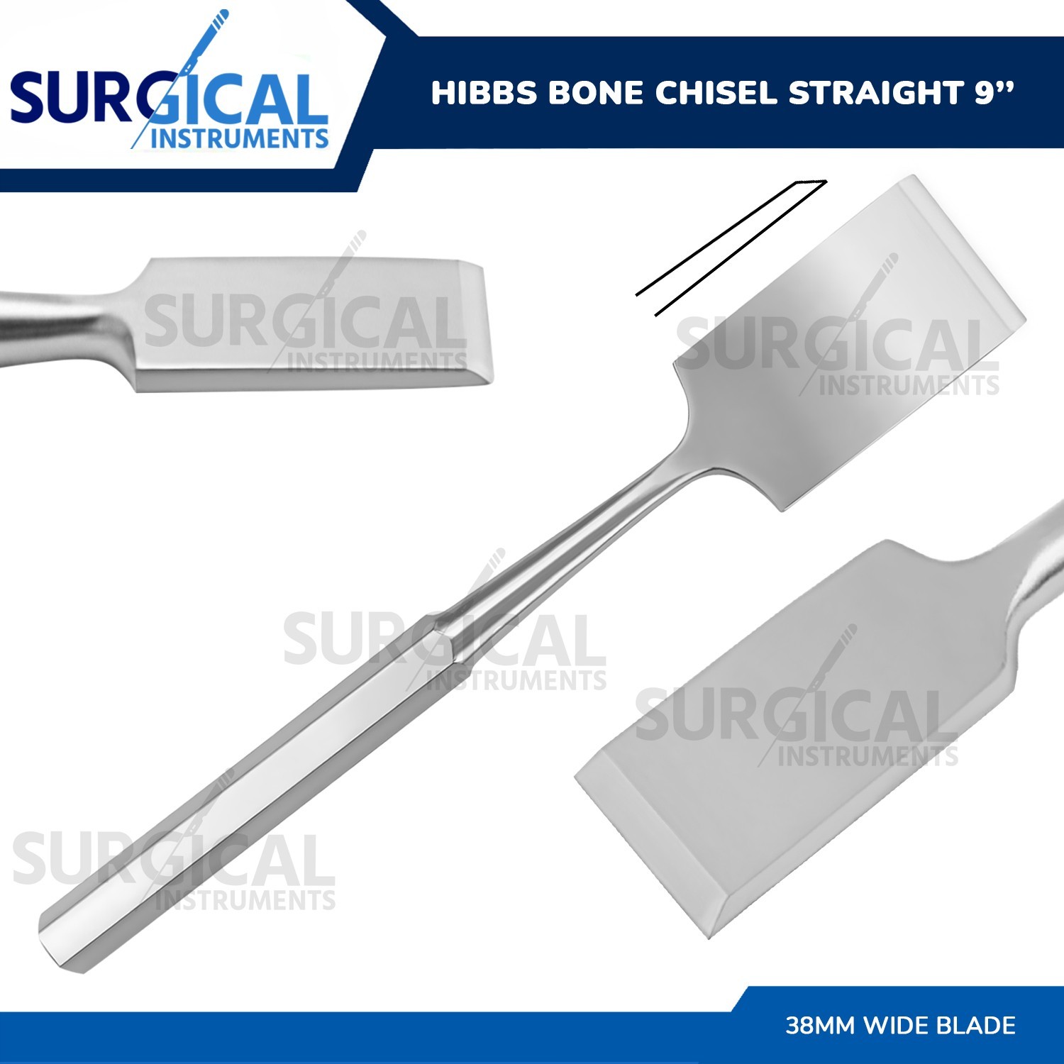 HIBBS Chisel 9″ with 1 1/2″ (3.8cm) Straight Blade Orthopedic Instrument German