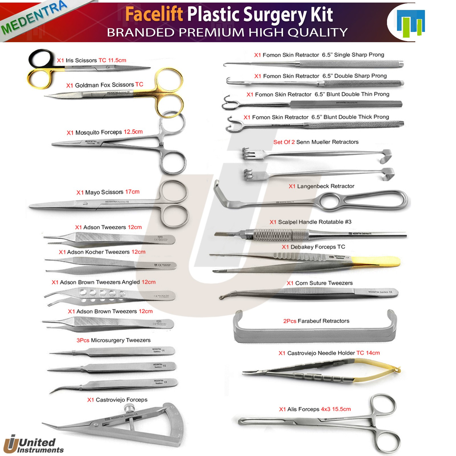 Forehead Facelift Plastic Surgery Set Microsurgery Surgical Instruments Kit