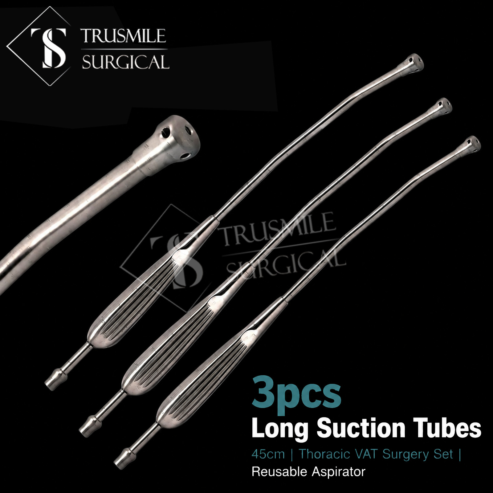 3pcs Long Suction Tubes 45cm | Thoracic VAT Surgery Set | Reusable Aspirator