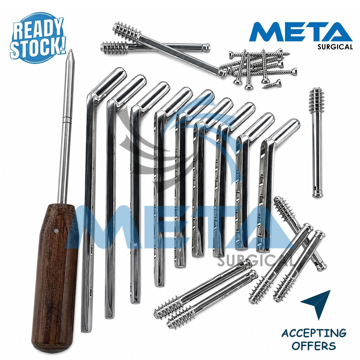 Non-Locked DHS 135° plates+12.5mm DHS Screws+ 4.5mm cortex Screw-80 PC SS 316L