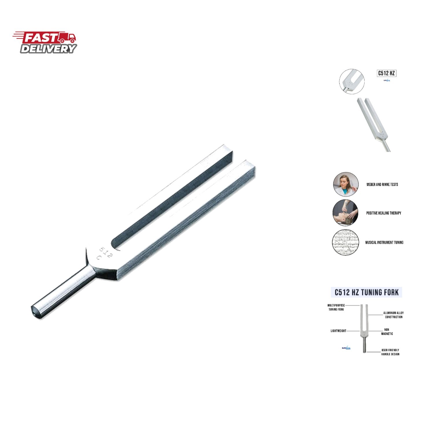 Medical-Grade C512 Hz Tuning Fork – Fixed Weights, Non-Magnetic, Lightweight,…