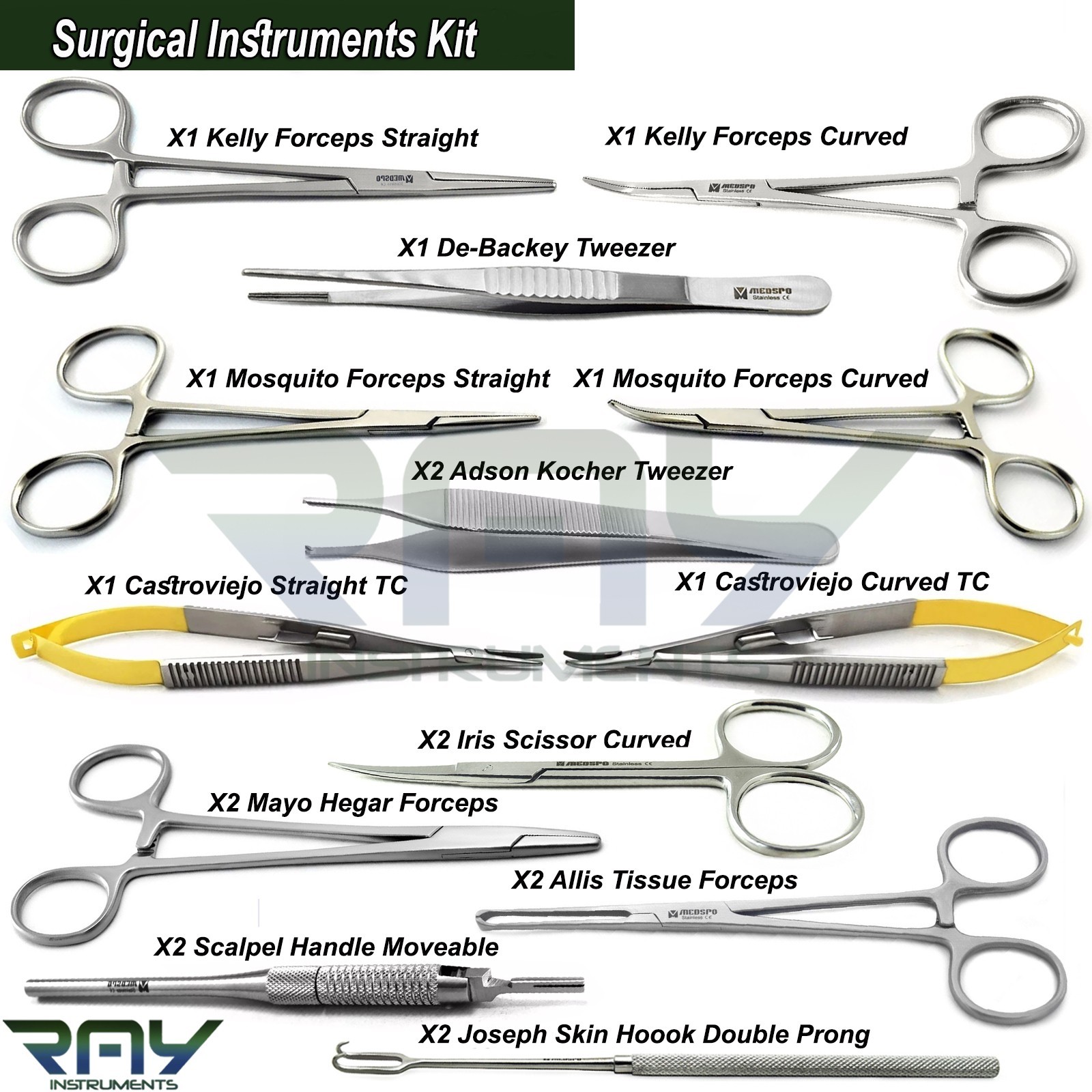 Set of 19 Microsurgery Kit Plastic Surgery Surgical Instruments
