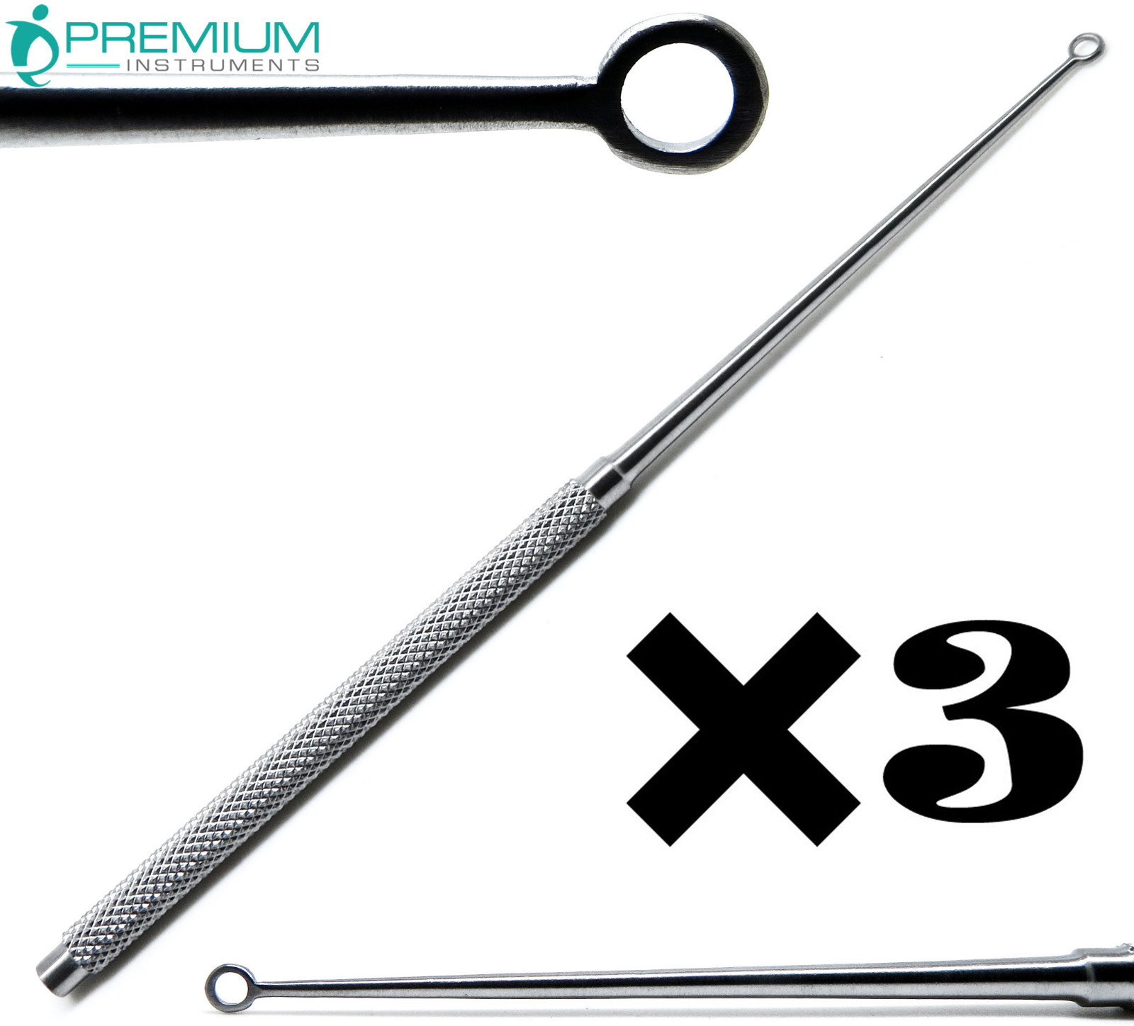3 Pcs ENT Buck Ear Surgical Curette #2 Blunt Straight 6.5″ Instruments