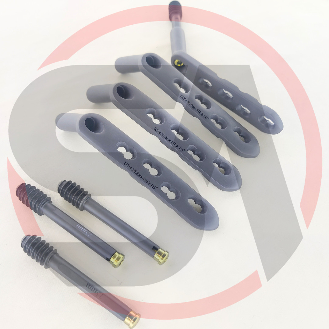 DHS Safety Locking 4.5/5.0mm Plates 4 Holes with Leg Screws 8 Pcs Set Titanium