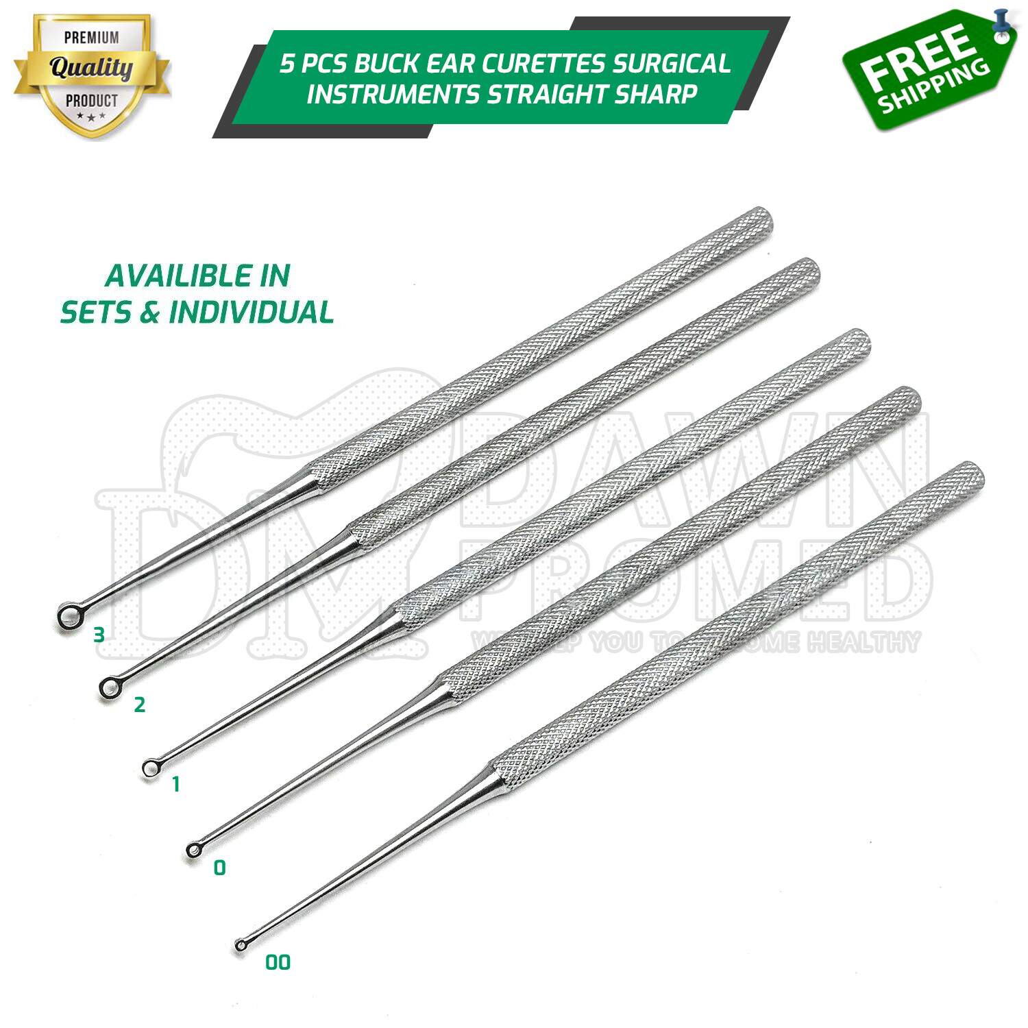 Buck Ear Curettes 6-1/2″ sharp Straight ENT Surgical Instruments German Grade