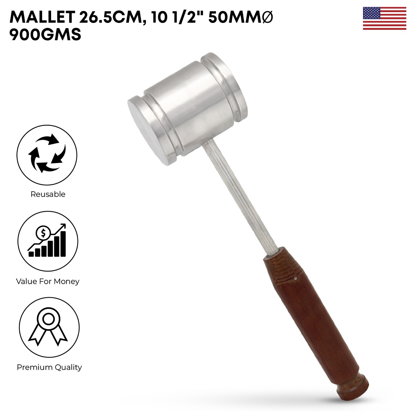 Orthopedic Surgical Mallet 26.5cm Bone Hammer 50mm Head Stainless Steel 900g