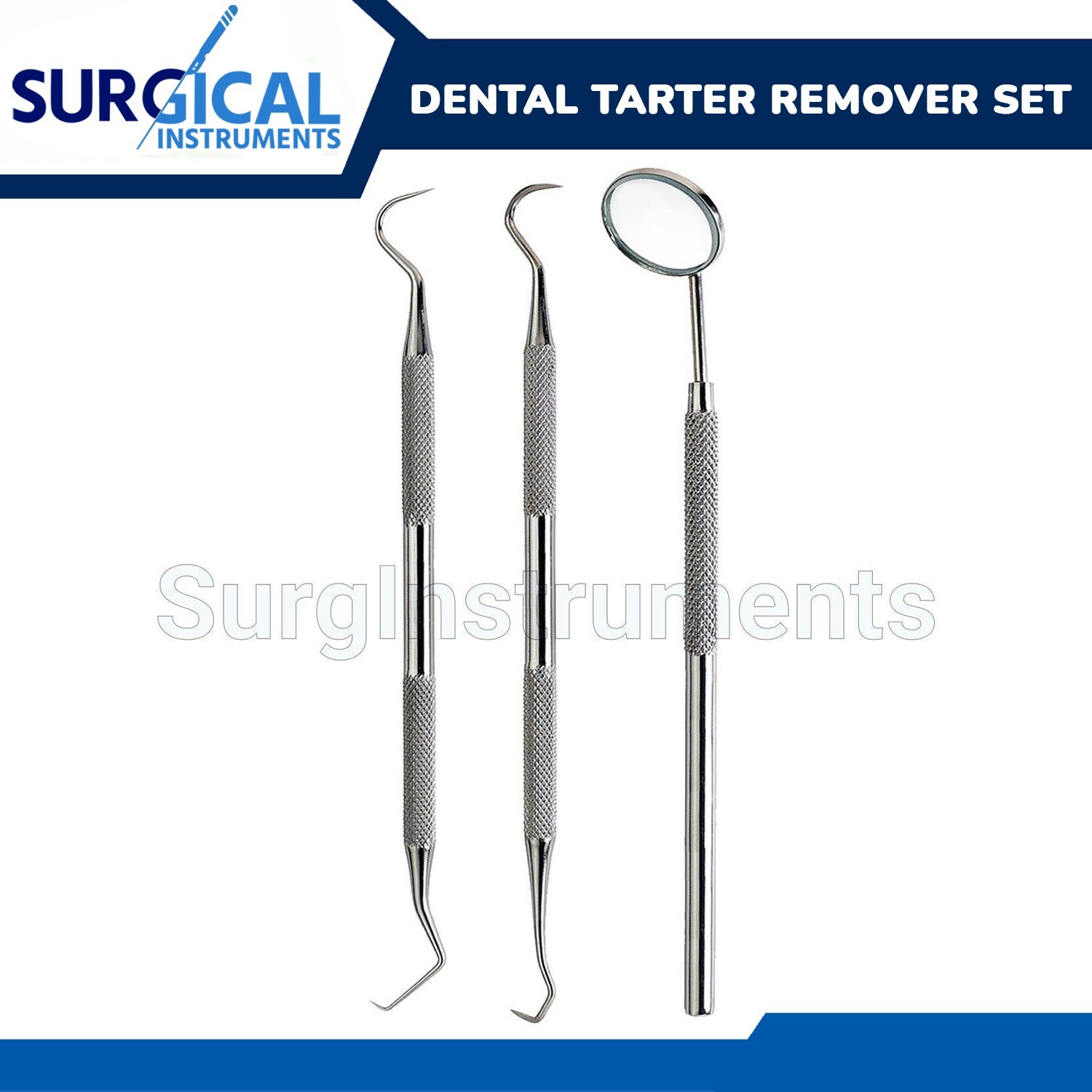 3 Pcs Dental Tarter Scraper and Remover Set Surgical Dental Hygiene Instruments