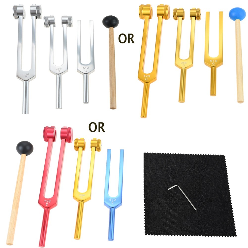 Silver/Gold/Color Tuning Forks with Hammer Healing Set – 128HZ 256HZ 512HZ