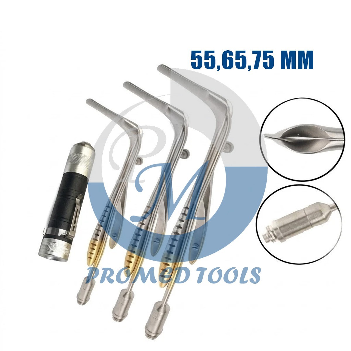 Cottle Nasal Speculum 55,65,75 mm With Fiber Optic Light Guide 4 PCs Set