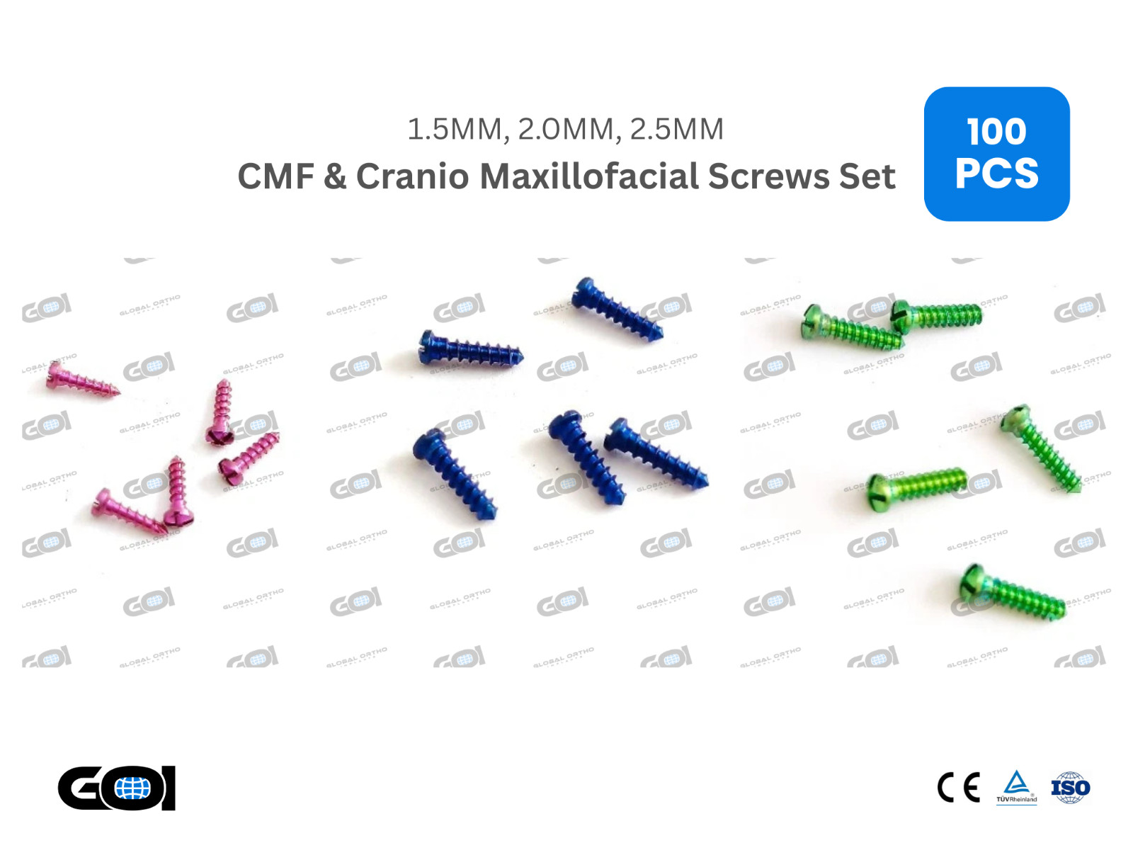 CMF Maxillofacial Cross Drive Mini Screws Assorted 100 Pcs Titanium Grade V