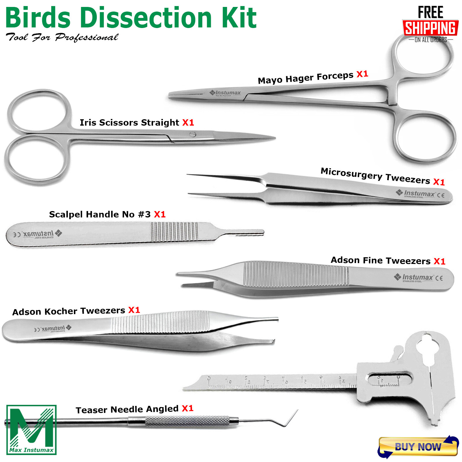 Veterinary Biology Dissecting Kit Anatomy Bird Dissection Instruments Tray Set