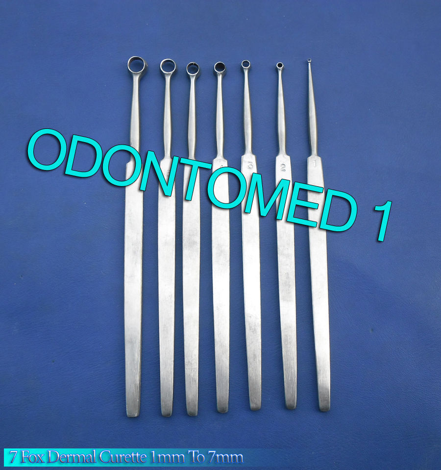 7 Fox Dermal Curettes Surgical ENT Medical Instruments 1,2,3,4, 5,6,7 mm”s,