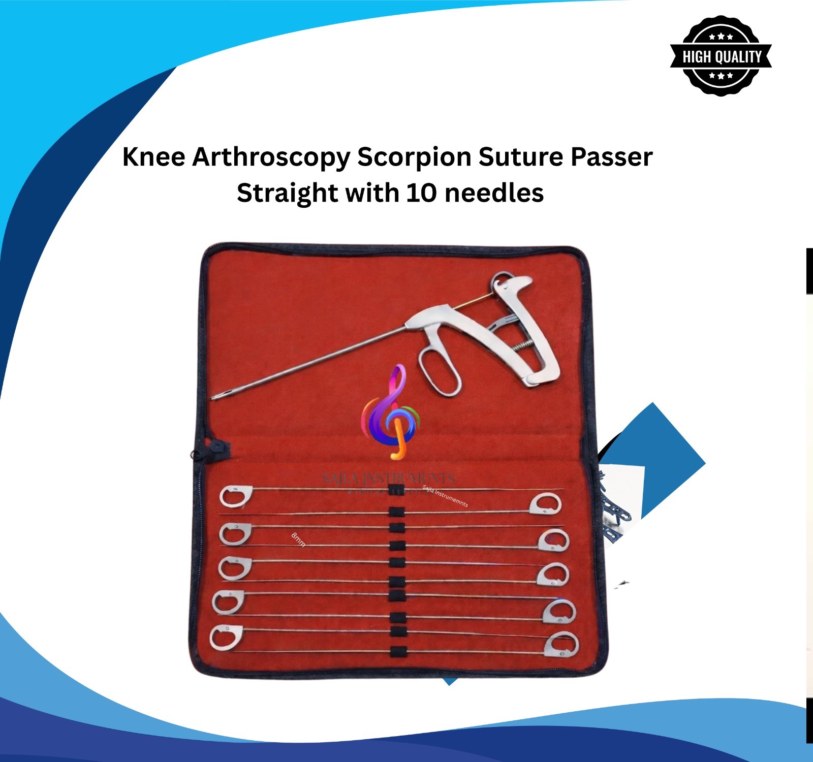 Arthroscopy Scorpion Suture Passer Knee Straight with 10 needles by Sajla