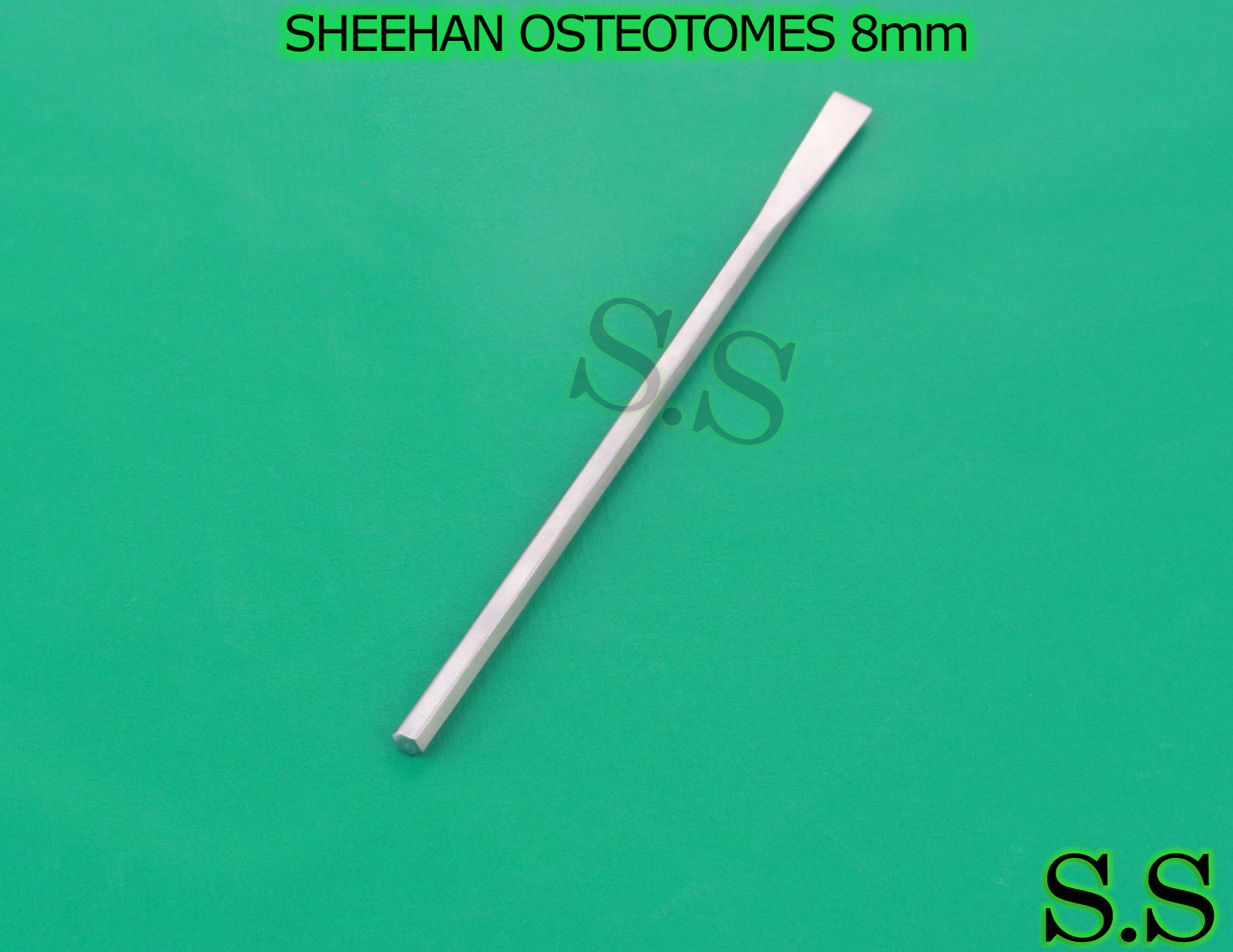 SHEEHAN OSTEOTOMES 6.25″ hexagon handle 8mm wide Surgical Dental Instruments