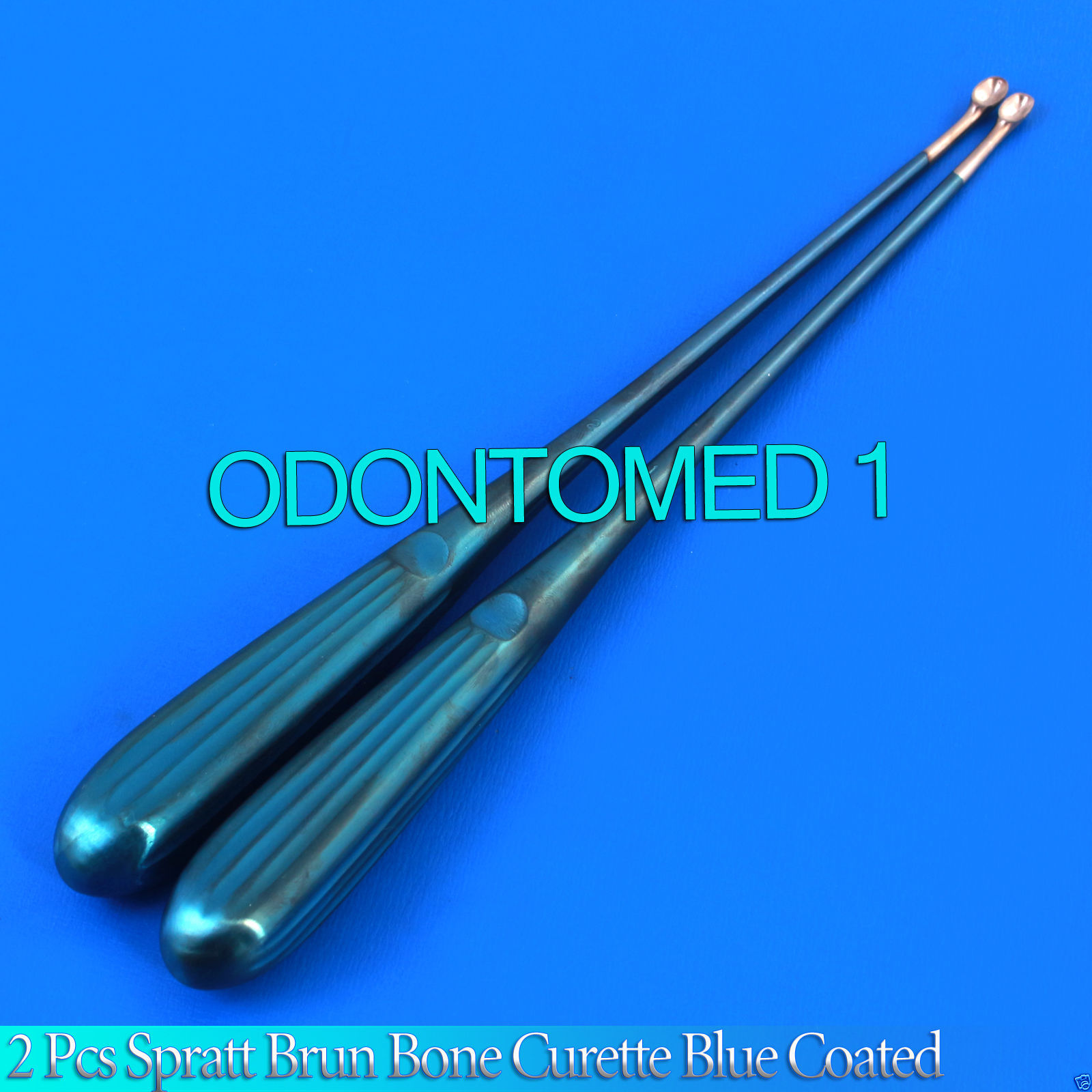 Set Of 2 Pcs Spratt Brun Bone Curette Size 1,2 Blue Coated Surgical Instrument