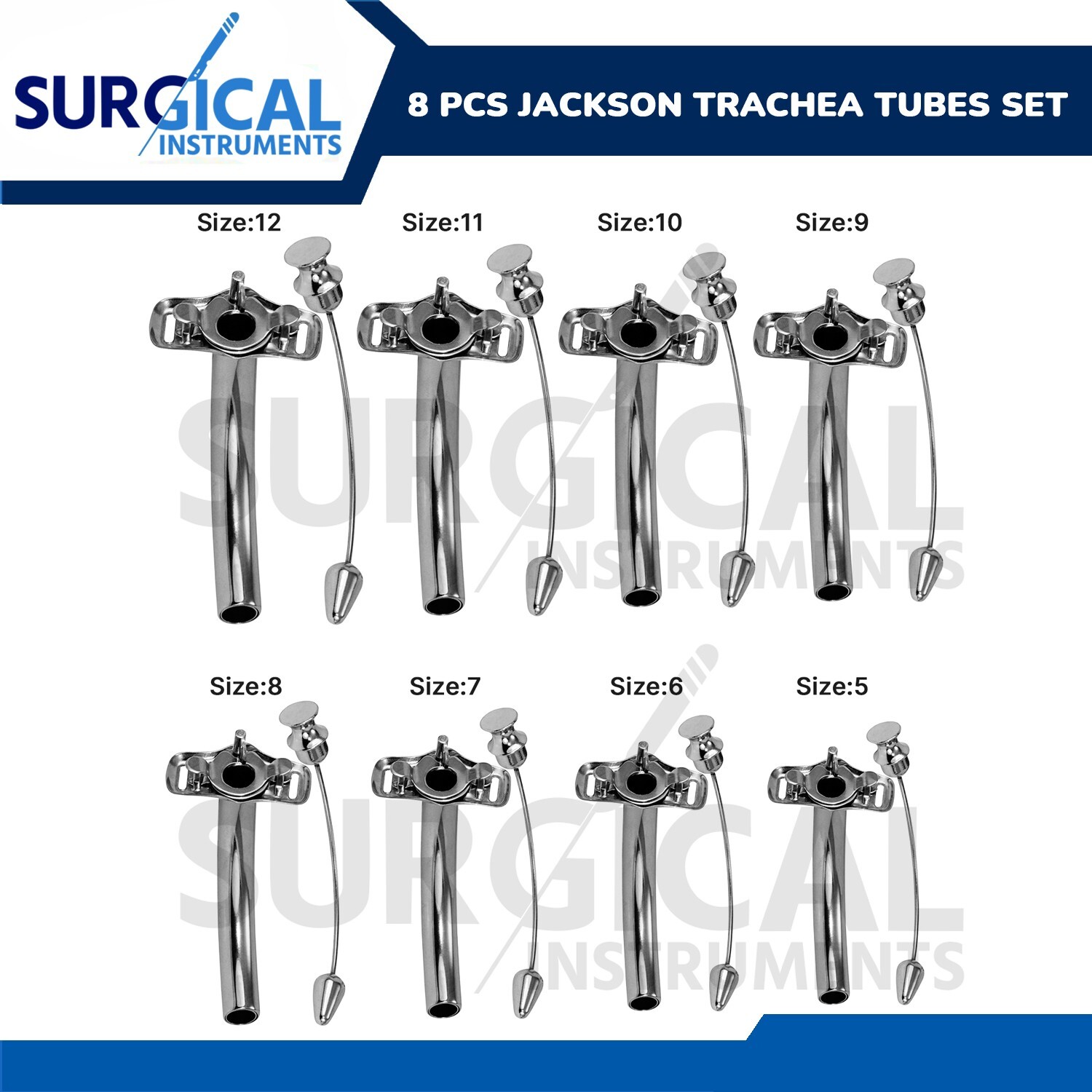 8 Pcs Jackson Trachea Tubes Set Surgical Size 5,6,7,8,9,10,11,12 German Grade