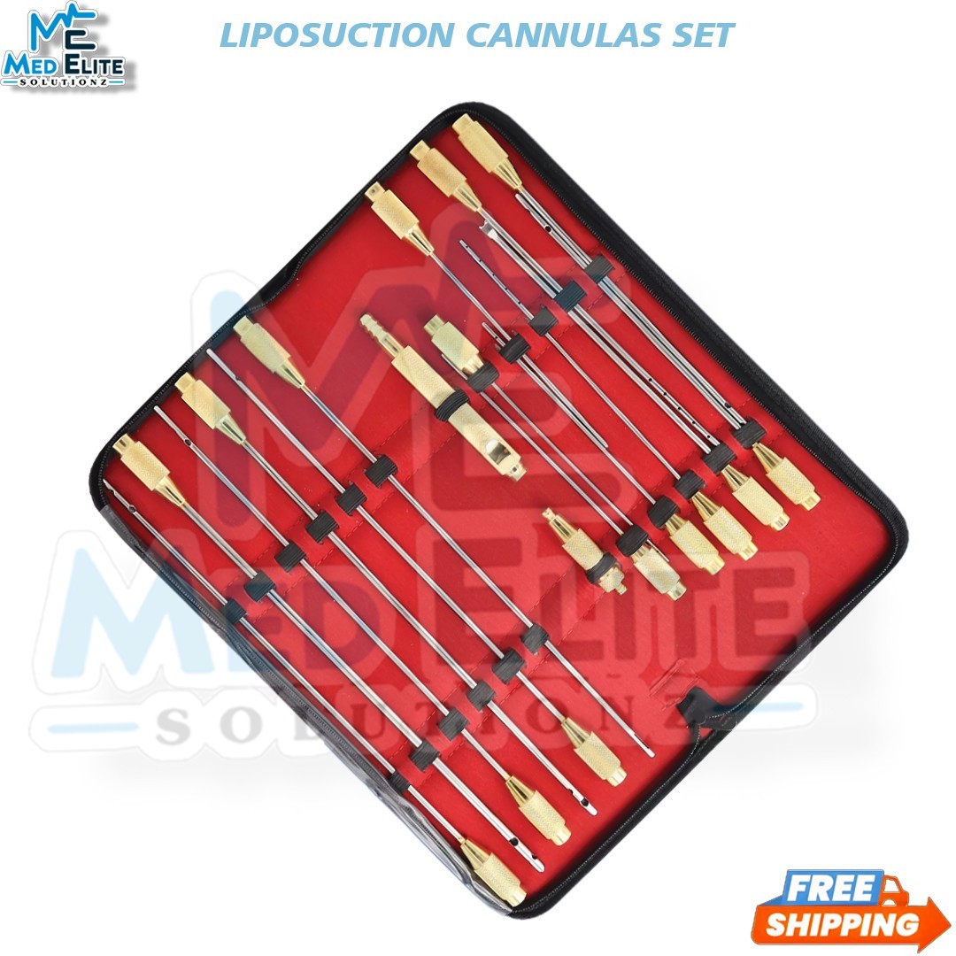 Liposuction Cannulas Set Luer Lock Face Fat Transfer Surgery Cosmetic Kit 17 Pcs