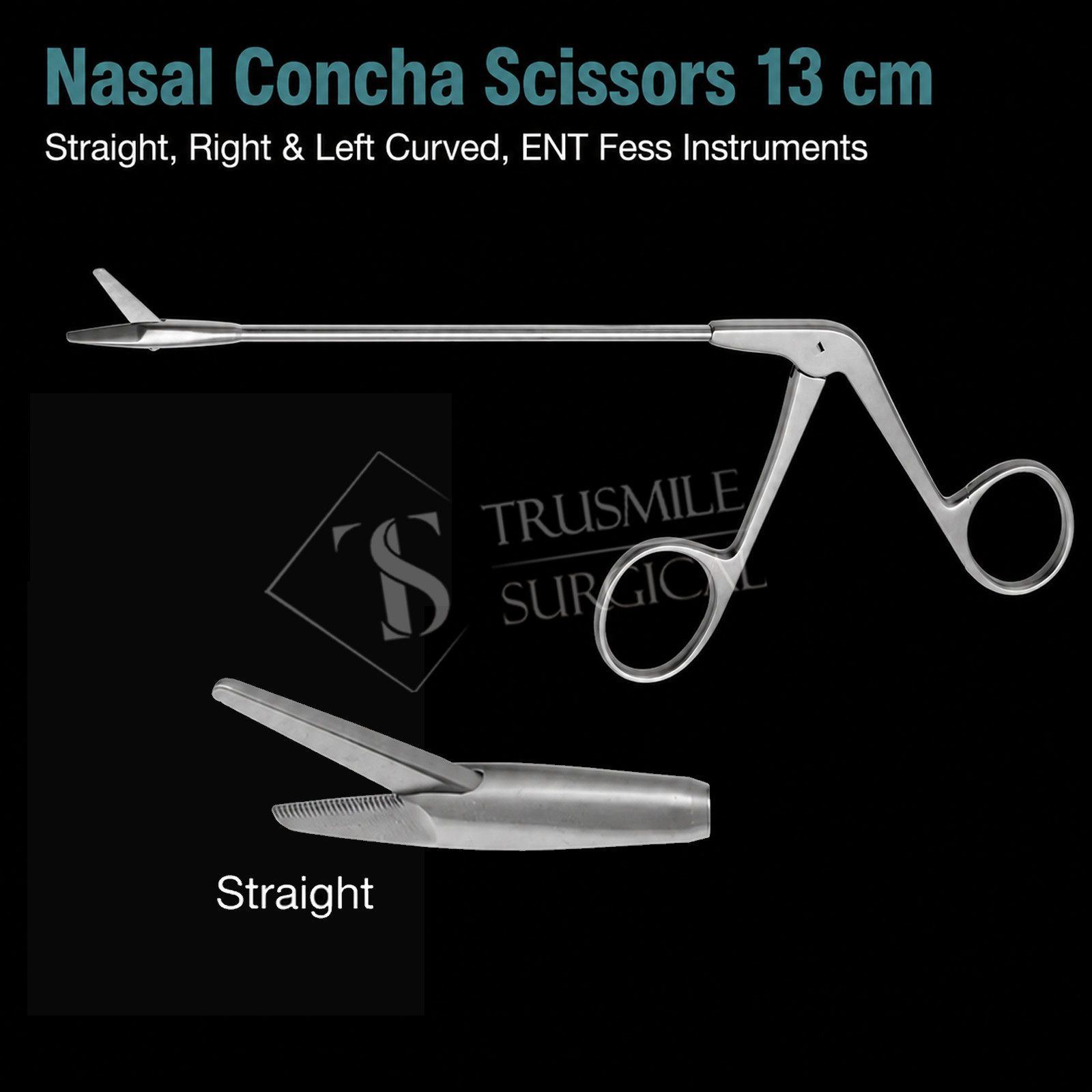 3 Nasal Concha Scissors 13 cm Straight, Right & Left Curved, ENT Fess Instrument