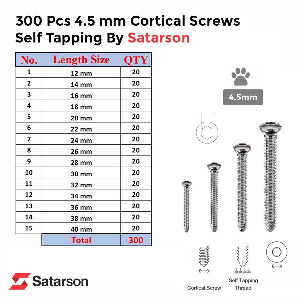 4.5mm Cortical Screws Stainless Steel 316L Orthopedic Veterinary Instruments