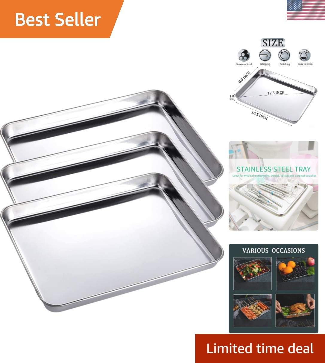 Professional 3 Pack Stainless Steel Surgical and Dental Trays – Stylish Solution