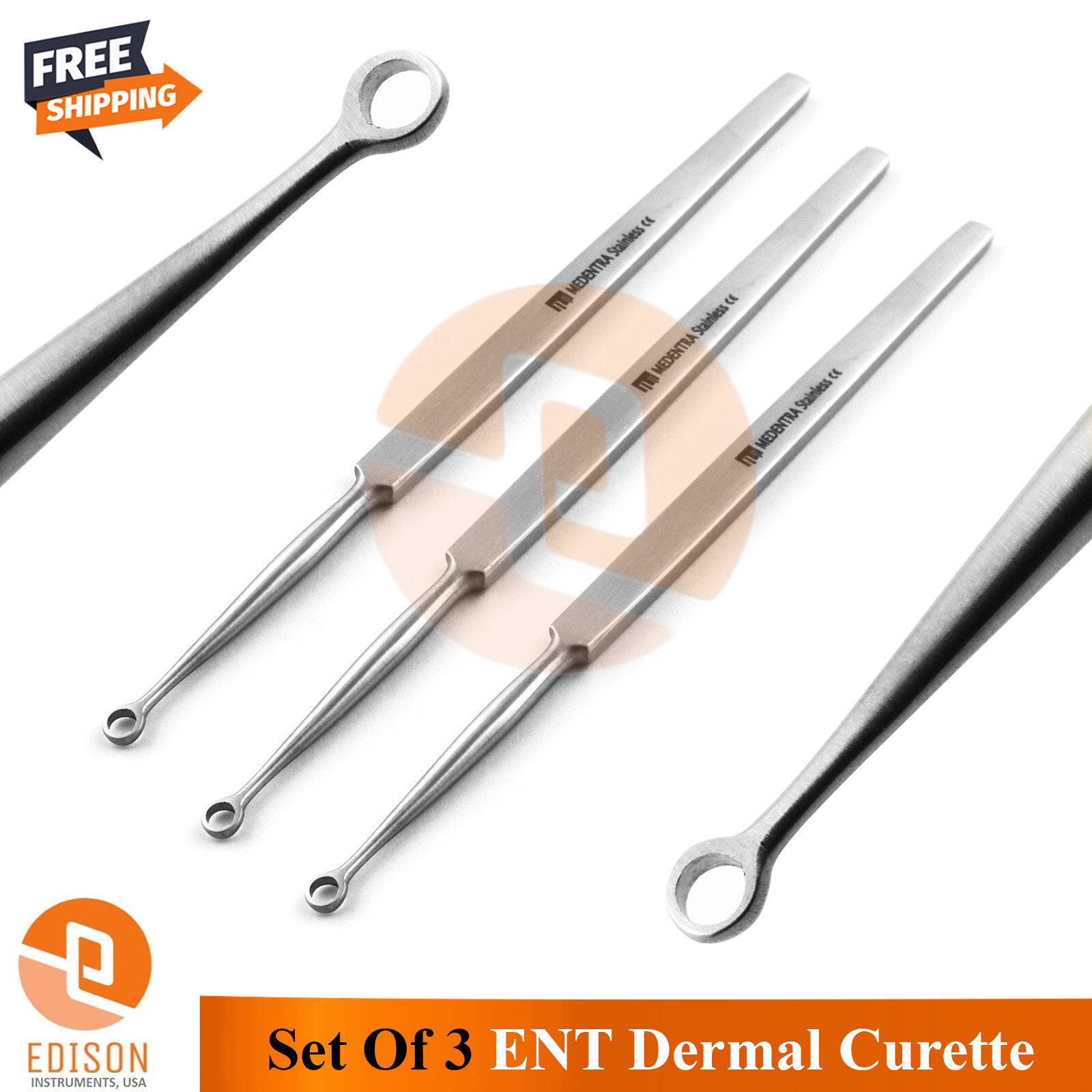 3Pcs Fox Dermal Surgical Curette 3mm Single End Medical ENT Dermatology Tools