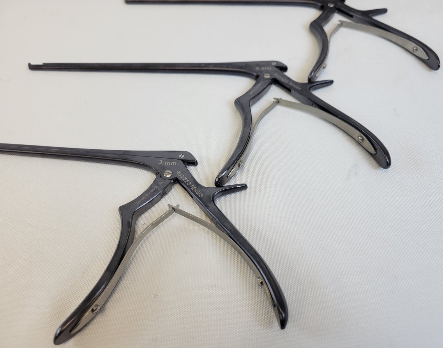 Set of 6 Ruggles Kerrison Rongeurs, 8″, 40° Upward Bite Angle, With Case