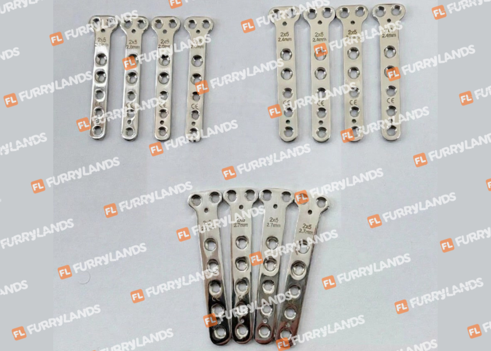 Locking T Plates 2 Head Holes Stainless Steel 316L Plate 12 Pcs Set