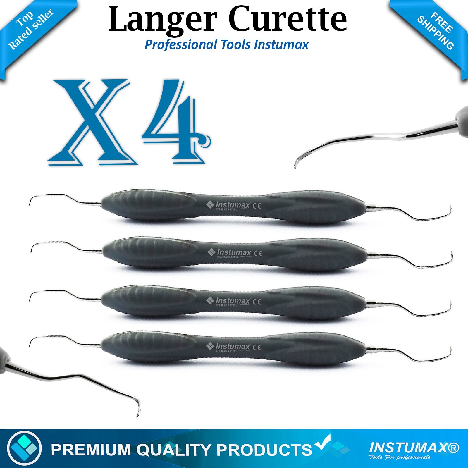 X4 LANGER 1-2 CURETTE PERIODONTAL ROOT| CAVITY REMOVING SCALERS SILICONE COATED