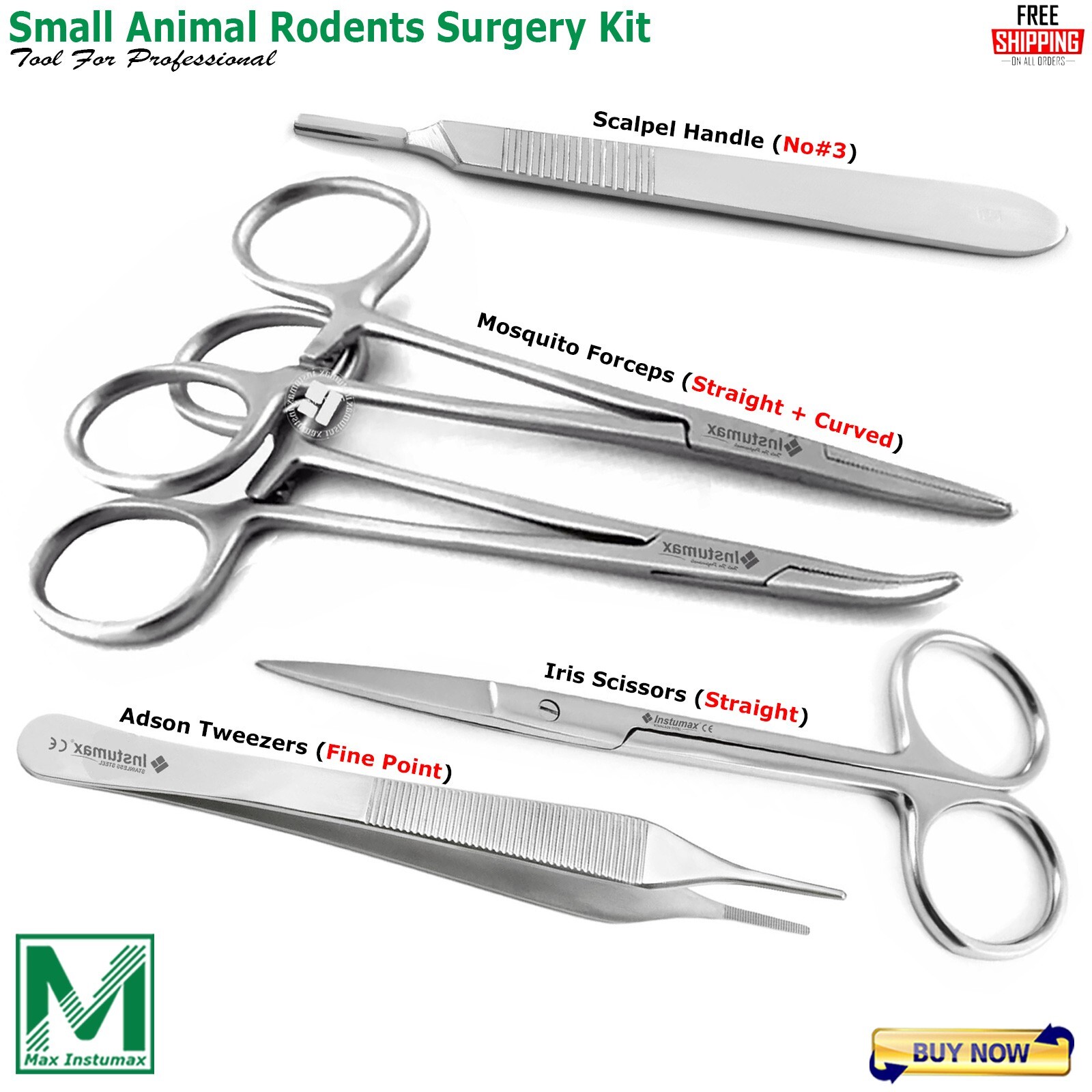 5Pcs Small Animals Rodents Surgery Kit Hemostatic Forceps Kelly Scissors Curved