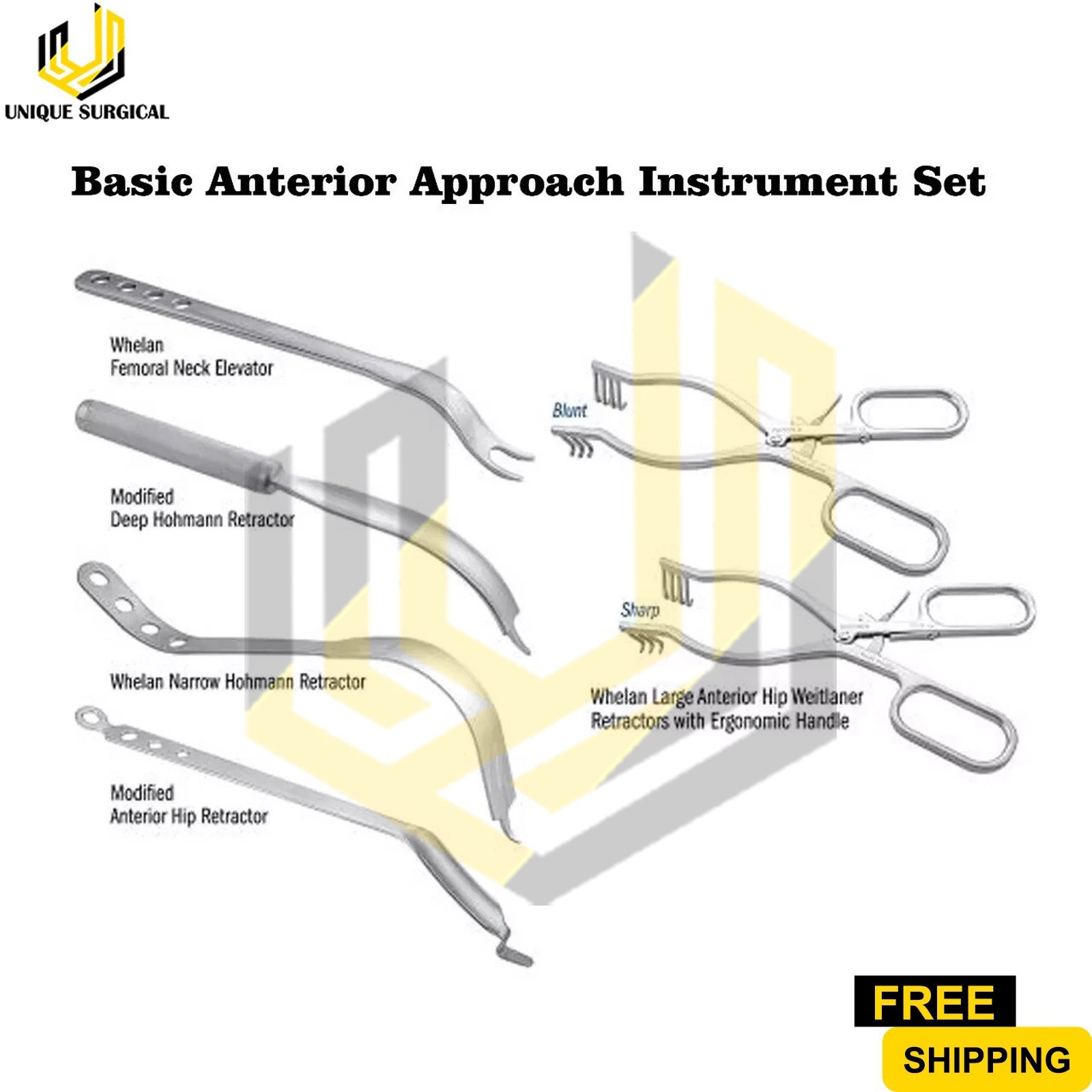 Orthopedic Basic Anterior Approach Instrument Set of 7 pcs