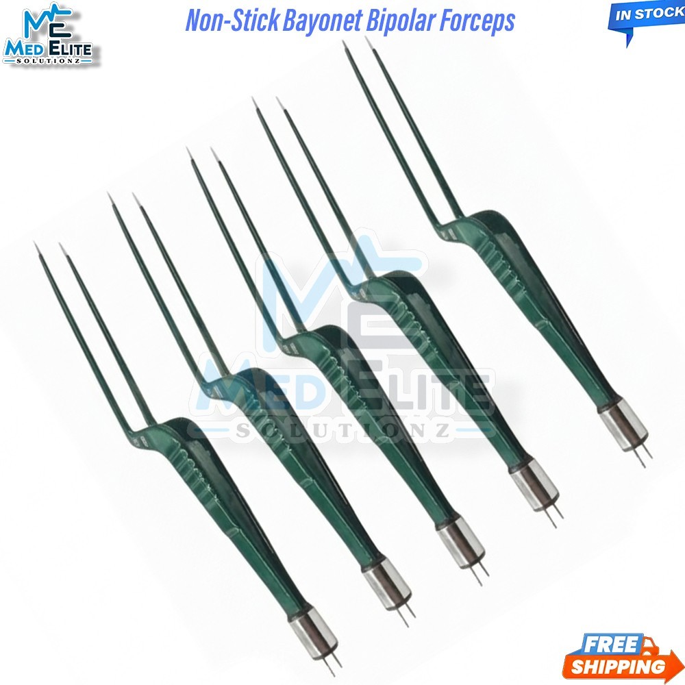 Reusable Non-Stick Bayonet Bipolar Forceps 8 Green Electrosurgery Instruments