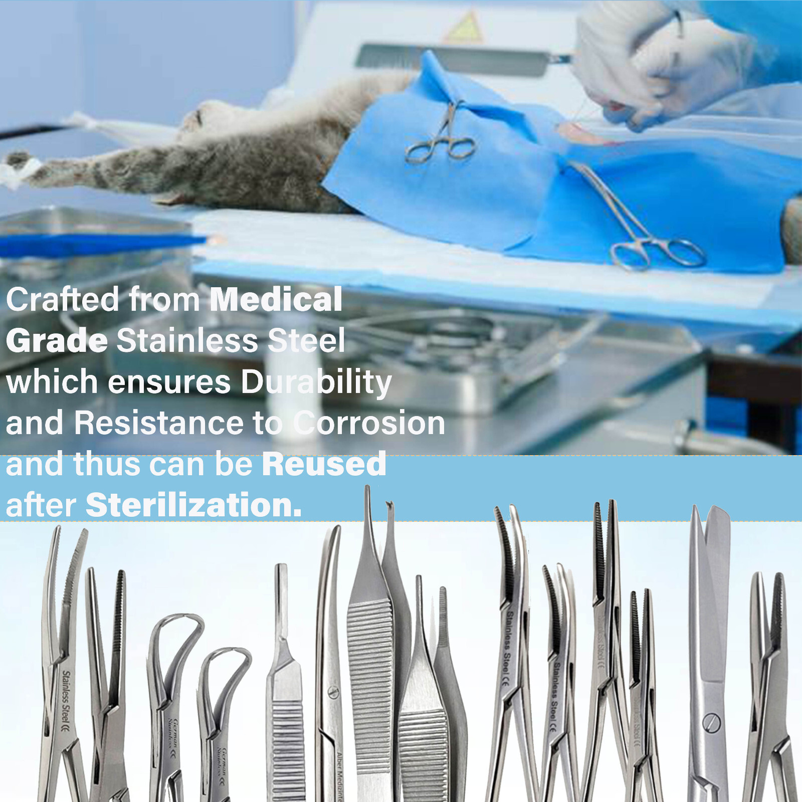 NEW 44 PCS CANINE+FELINE SPAY PACK VET GENERAL SURGICAL INSTRUMENTS STAINLESS CE