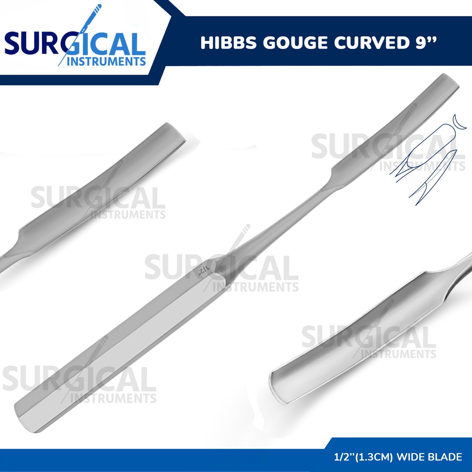 HIBBS Gouge 9″ with 1/2″ (1.3cm) Curved Blade Orthopedic Instruments German Gr