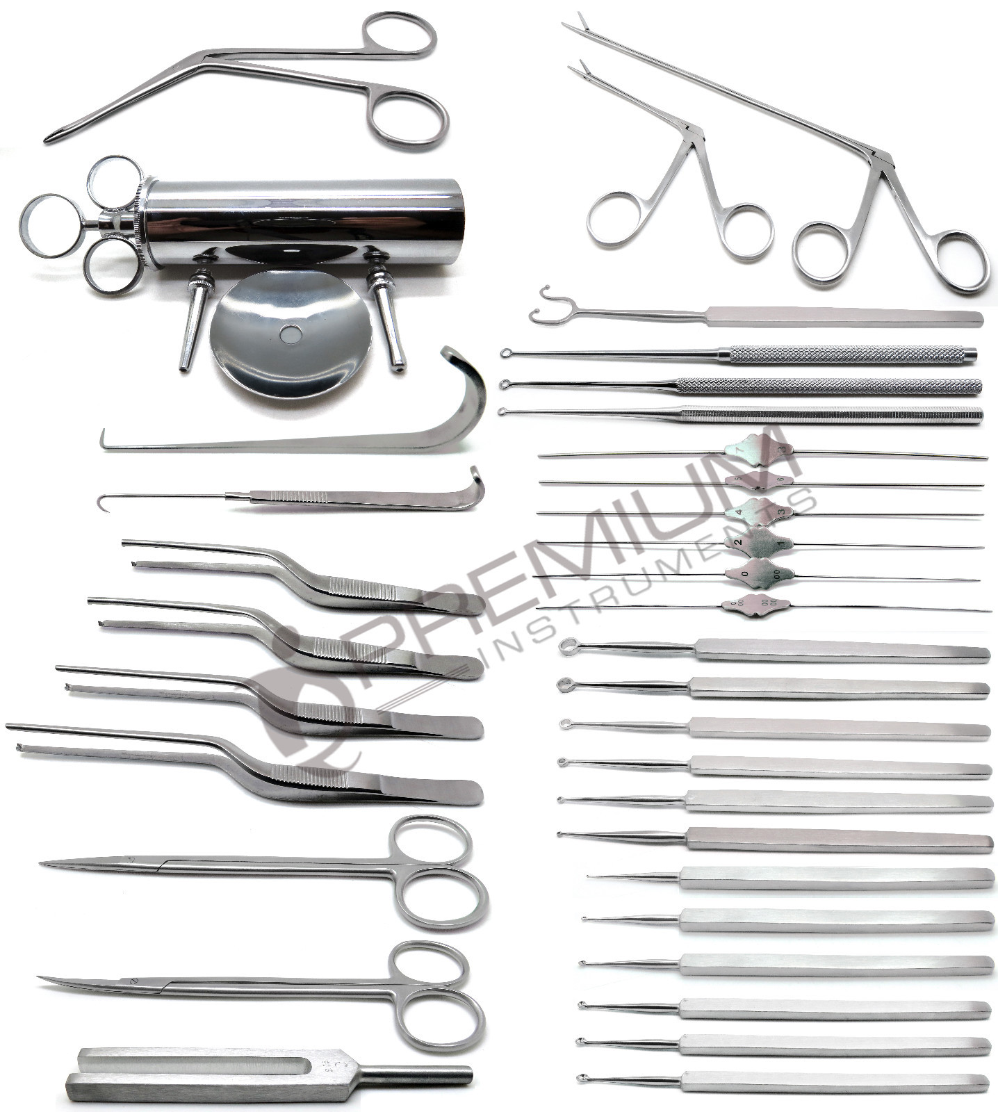 35 Pcs ENT Curettes Tweezers Forceps Retractors Probes Scissors Tools