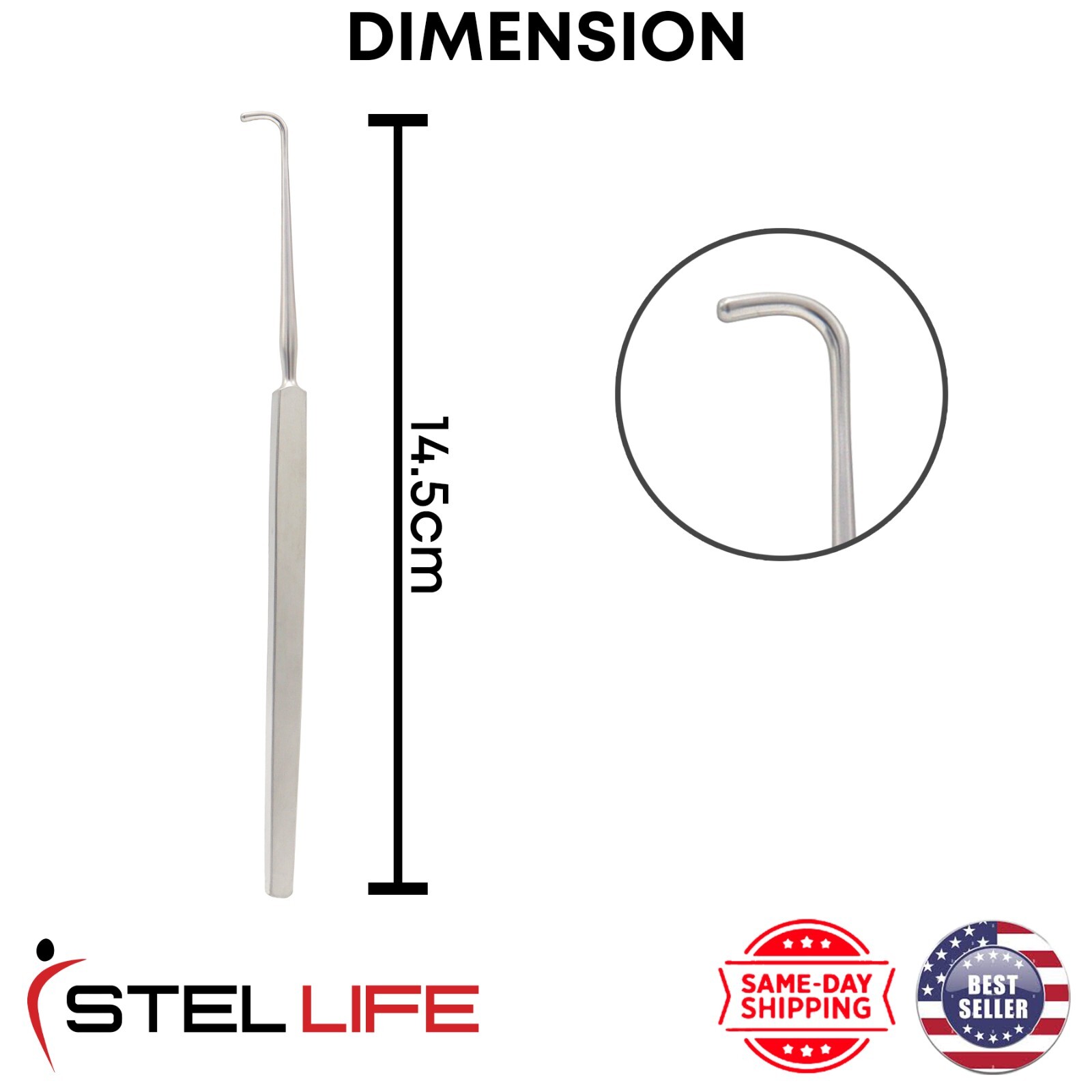 Graefe Strabismus Hook Curved 13 mm Premium Ophthalmic Surgical Instruments
