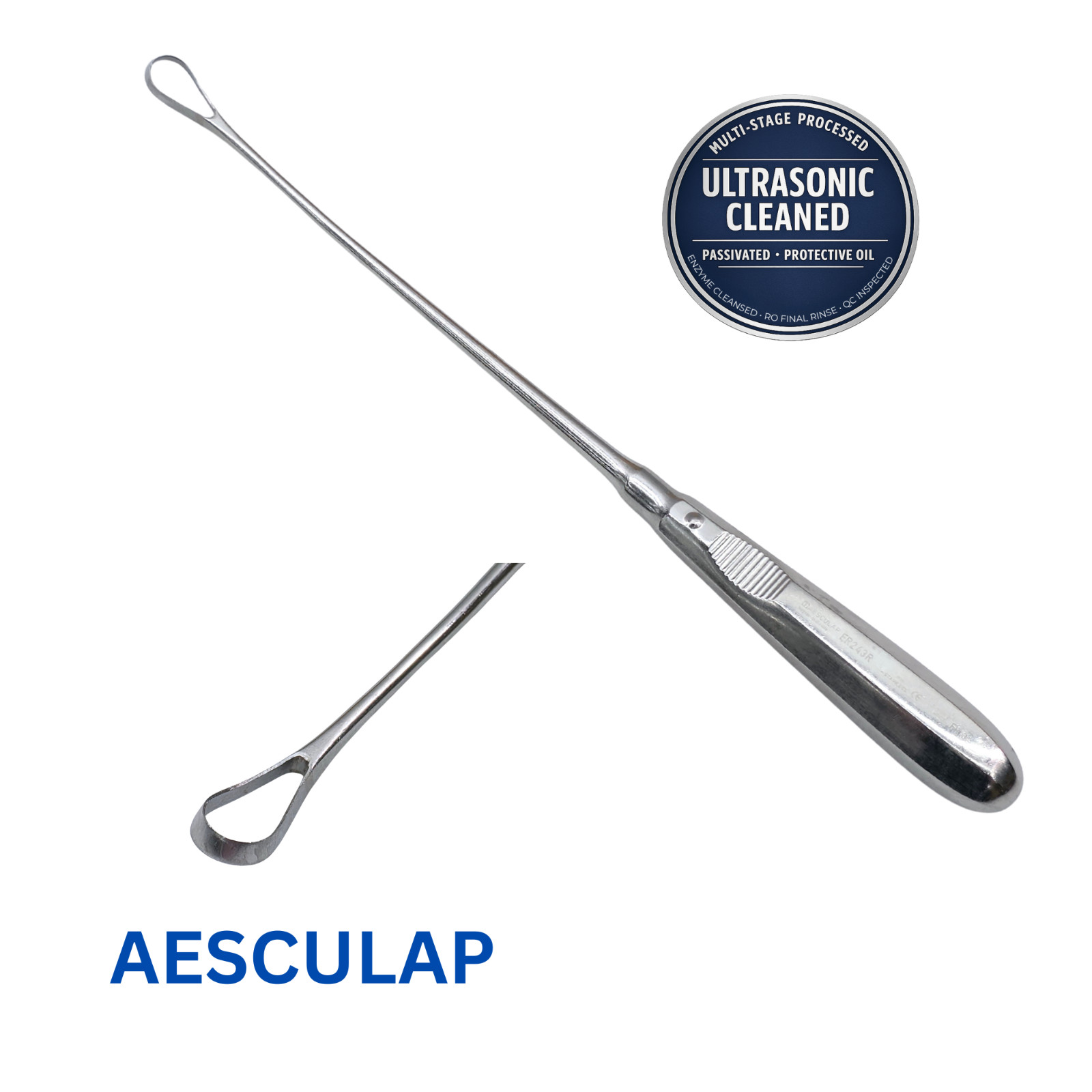 AESCULAP ER243R Recamier Uterine Curette, #3, STR 11″ – Ultrasonic Cleaned