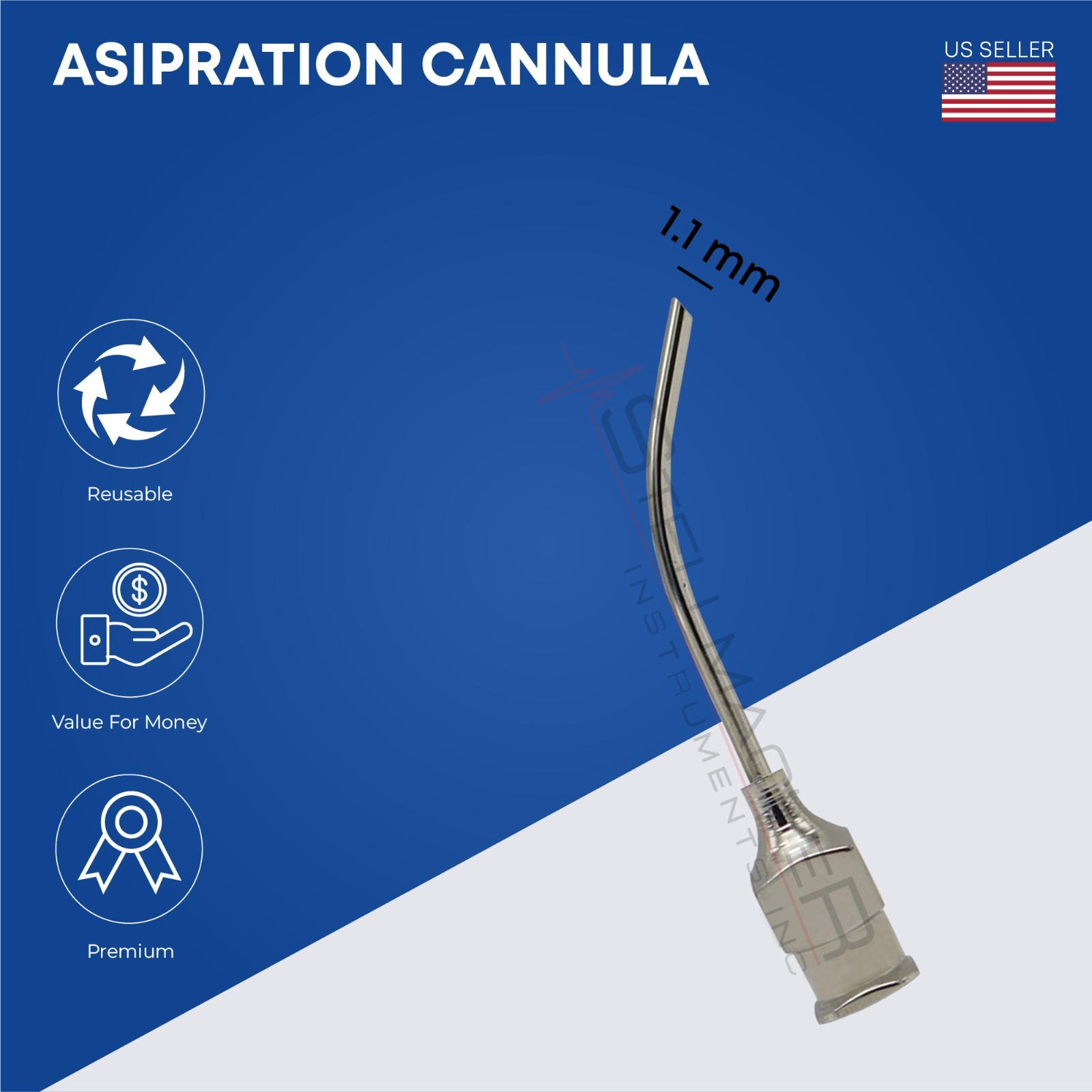 Aspiration Cannula 1.1mm Stainless Steel Surgical Ophthalmic Instruments