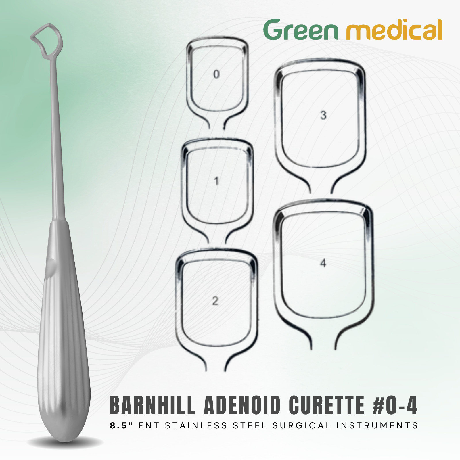 Barnhill Adenoid Curette Sizes #0-4, 8.5″ ENT Surgical Instrument Stainless
