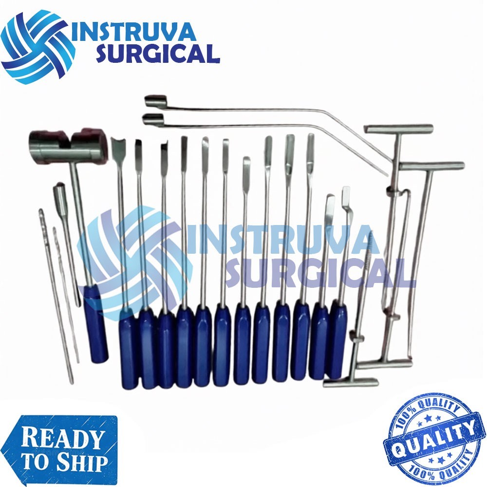 Mueller-Type Cement Removal Instruments Titanium Blue Set of 22 Pcs Orthopedic